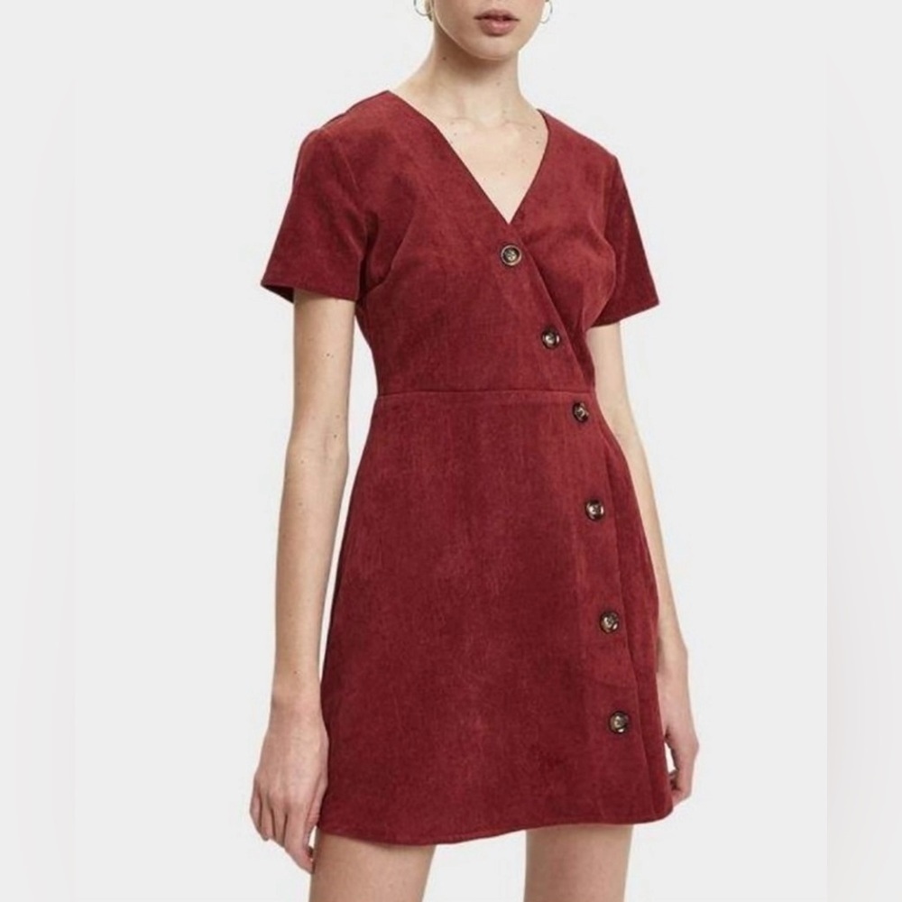 EVERLY Corduroy Brick Red Short Sleeve Mini Dress Size Medium